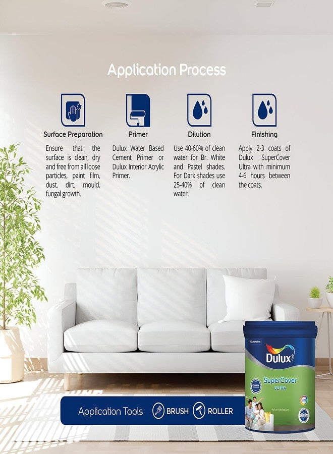 Dulux SuperCover Ultra - Premium Interior Emulsion Paint For Walls and Ceilings | Smooth Matte Finish | Durable, Long-Lasting Paint with Extra Coverage, Lime (1L, Precious Jasper, 4 Years Warranty) - Image 4